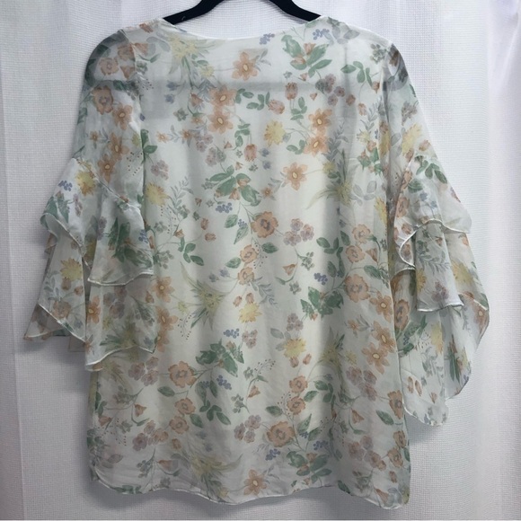 - Giusy 100% Silk White Floral Sheer Boho Blouse Small romantic - Picture 9 of 10